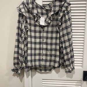 Time and Tru Black and White Checkered Ruffle Top NWT